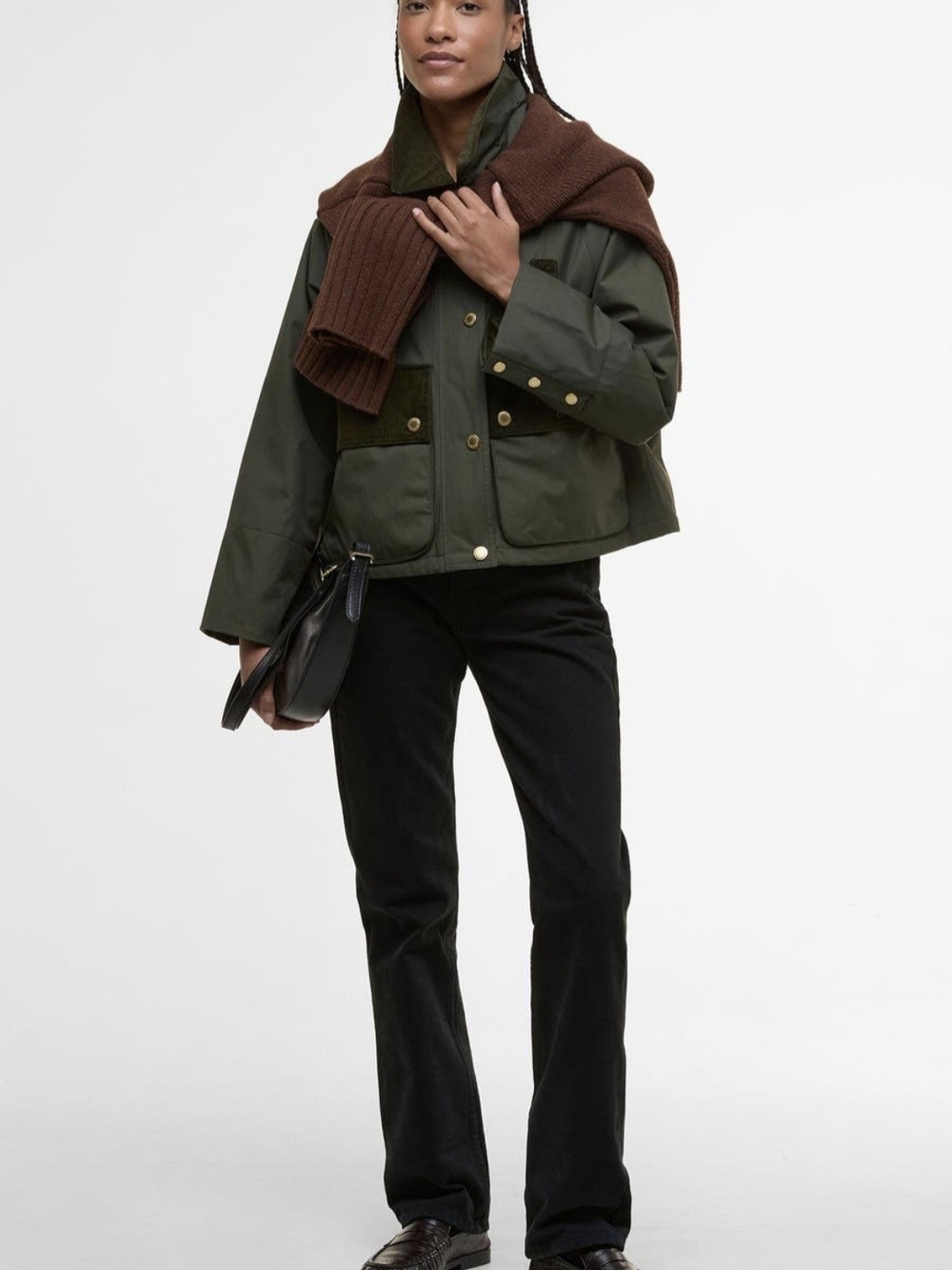 Barbour Phoebe Casual Cropped Jacket Olive Green Corduroy Trim Size US 6 - Picture 7 of 10